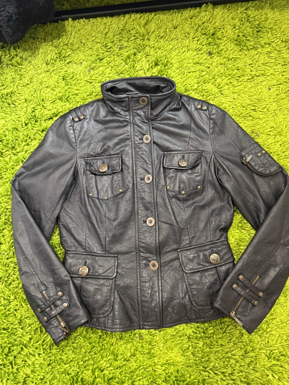 Danier Black Leather Military-Style Jacket